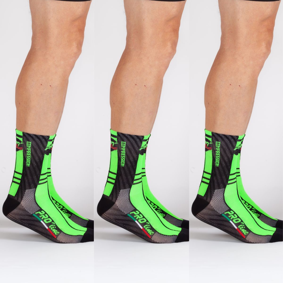 Kit 3 Paia Calze Compression Verde Fluo
