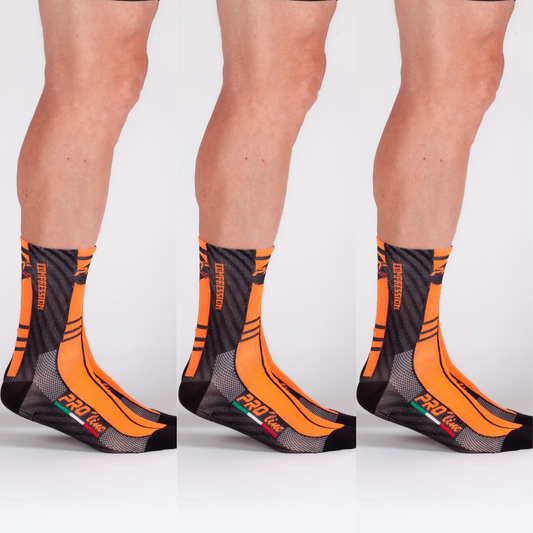 Kit 3 Pairs Orange Fluo Compression Socks