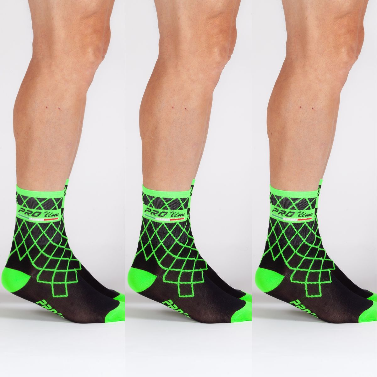 Kit 3 Pairs Rhombus Green Fluo Socks